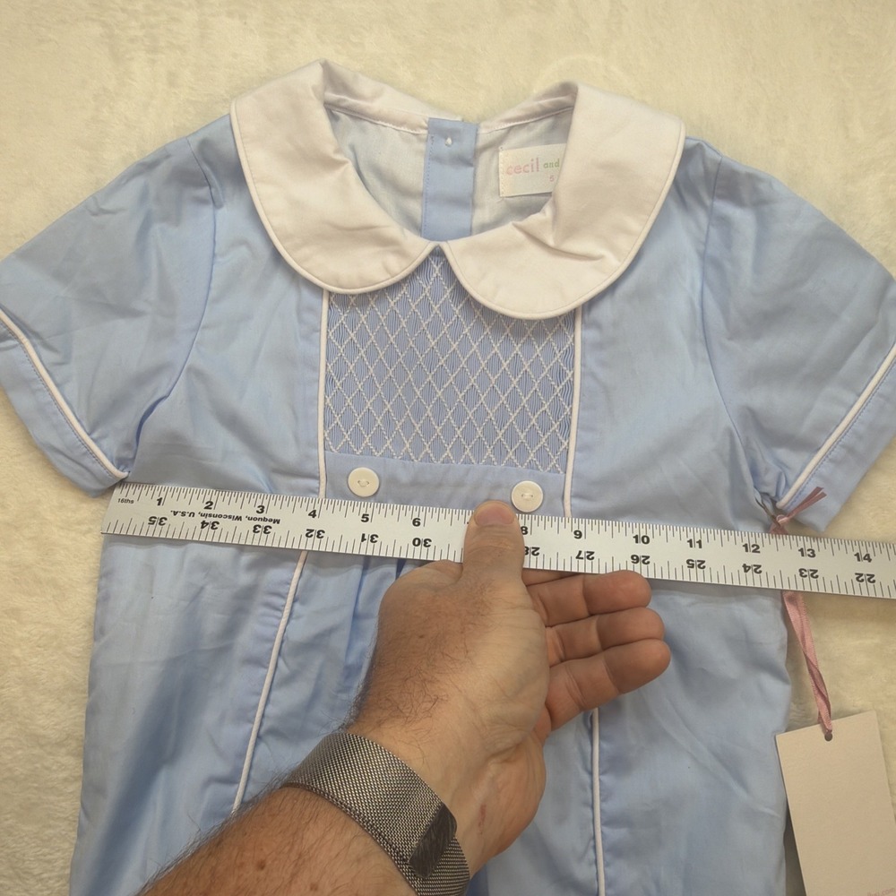 Cecil & Lou Smocked Dress Blue White Peter Pan Collar Girls 5T Boutique - Picture 5 of 9